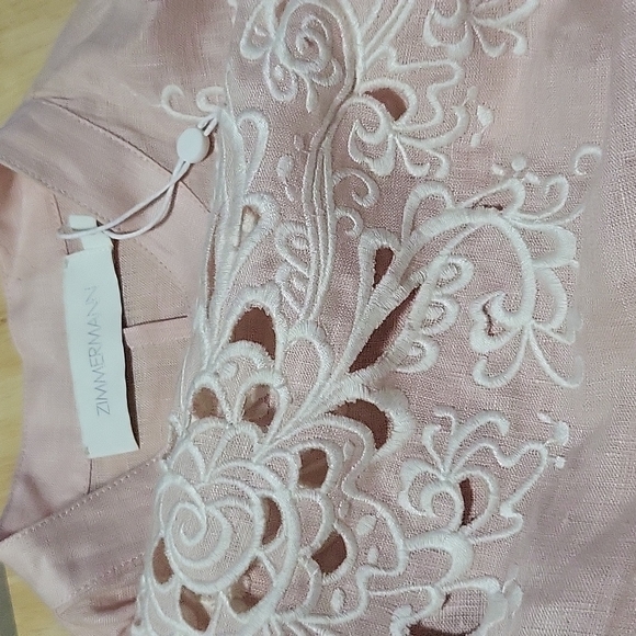 ZIMMERMANN Freja Embroidered Pink Linen Dress - Picture 7 of 9